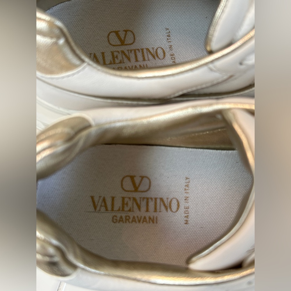 Valentino White Leather Sneakers with Gold Trim.  Authentic - Picture 12 of 14